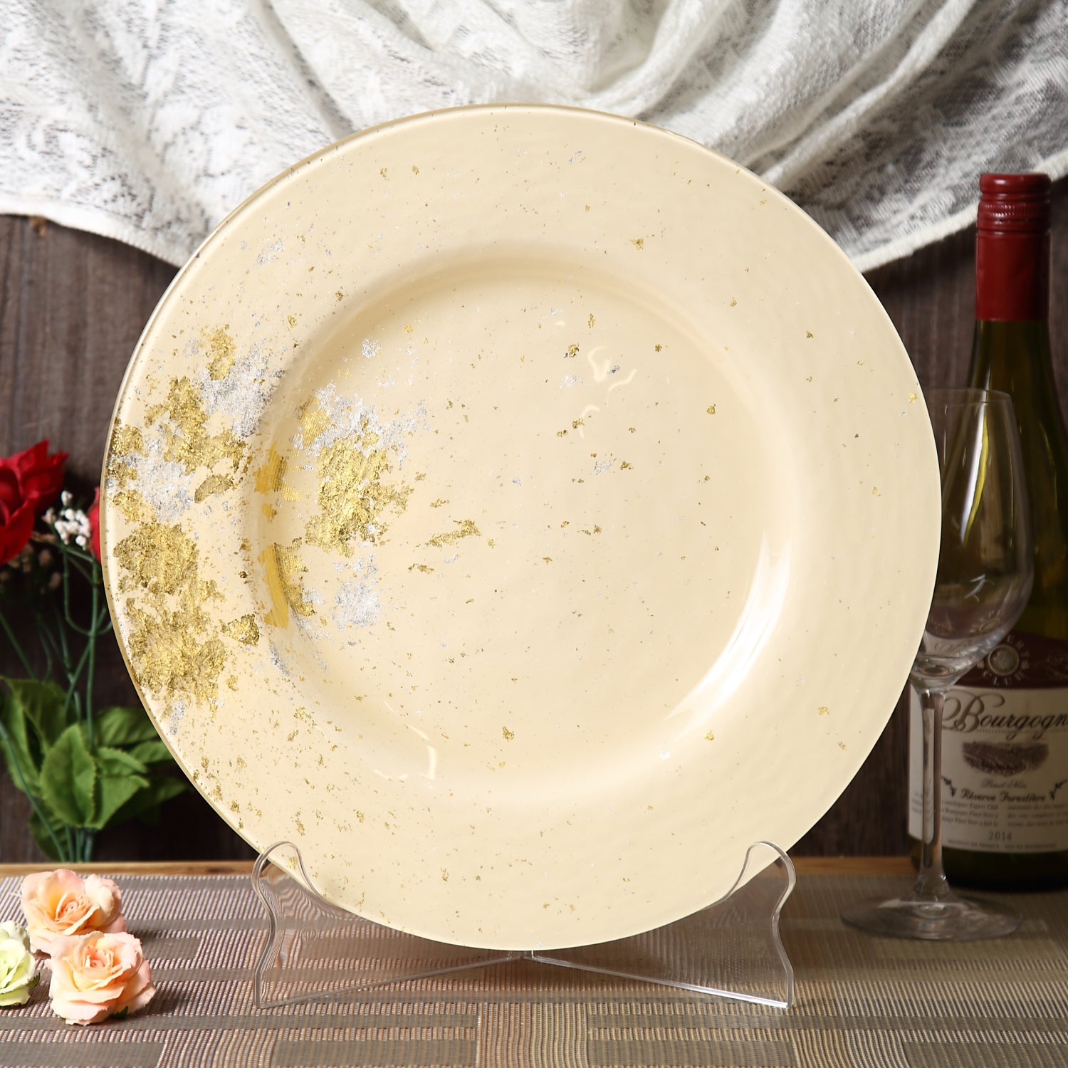 Syosaku Japanese Urushi Glass Dinner Plate (32cm) Light Beig