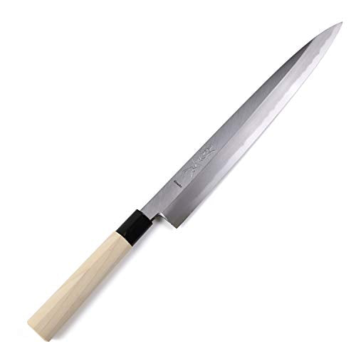 Syosaku Japanese Sushi Sashimi Chef Knife Kigami (Yellow Steel) No.2 D-Shape Magnolia Wood Handle, Yanagiba 9.5-inch (240mm)