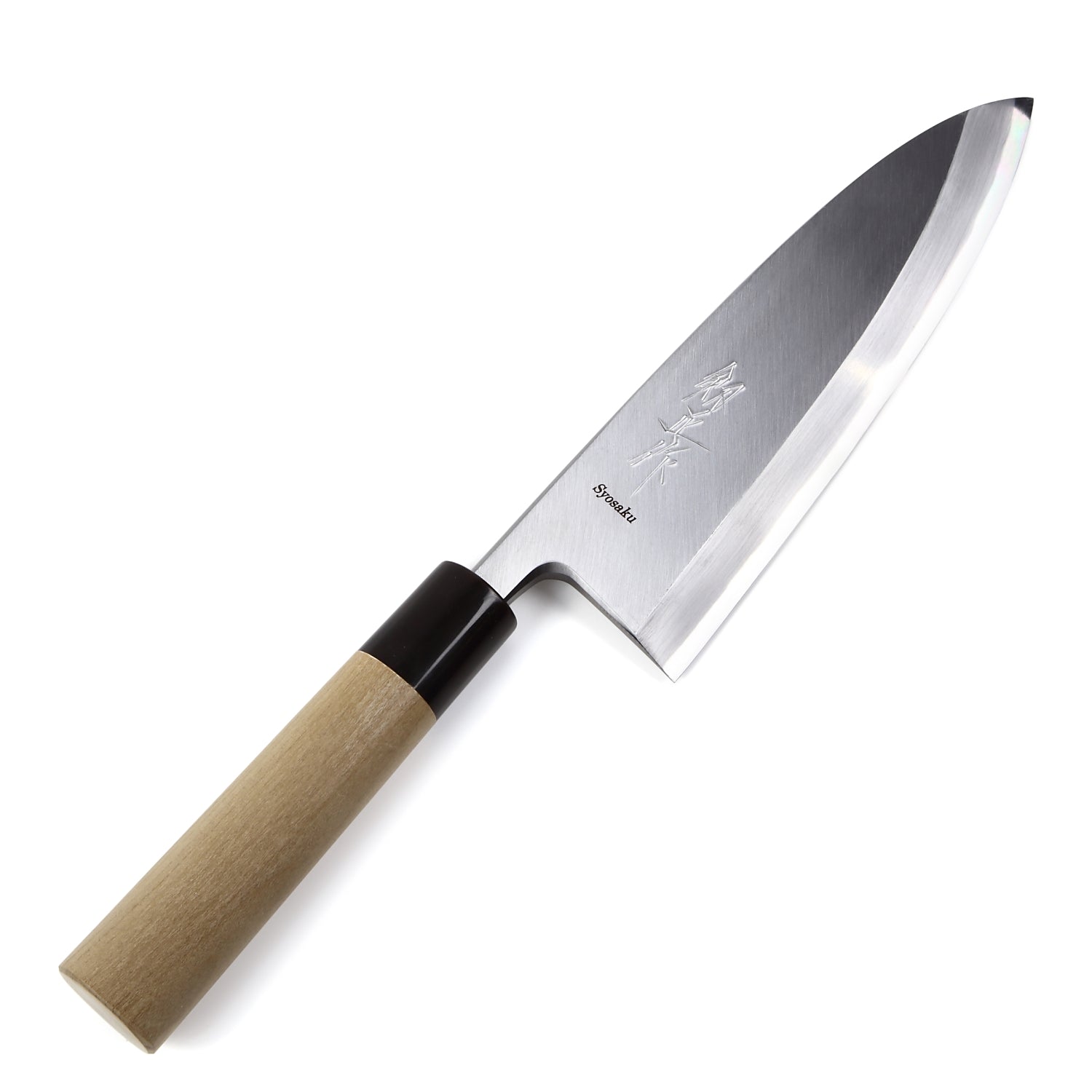 Syosaku Japanese Sushi Fillet Chef Knife Shiroko (White Steel) No.2 D-Shape Magnolia Wood Handle, Deba 7.7-inch (195mm)