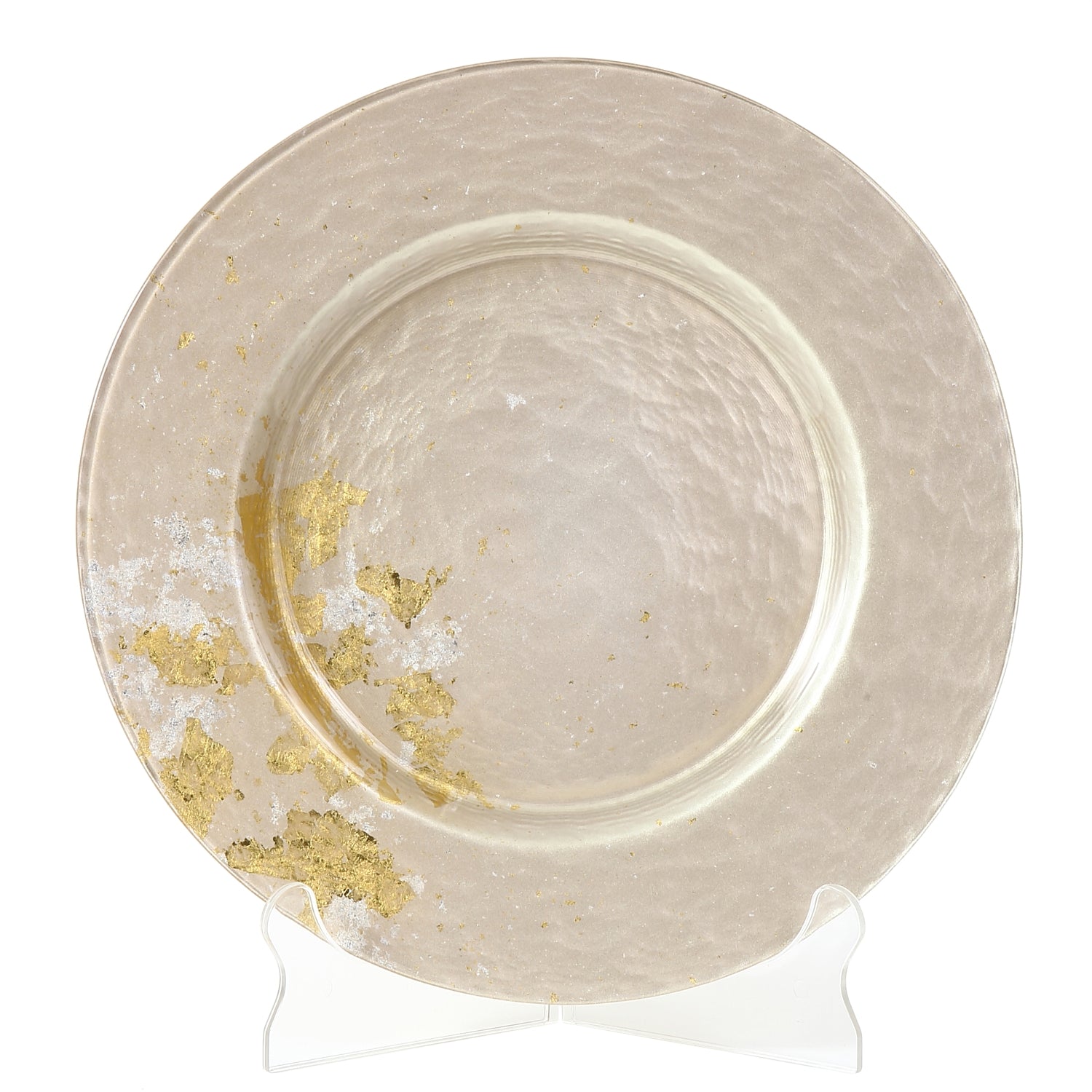 Syosaku Japanese Urushi Glass Dinner Plate 12.5-inch (32cm) Majestic White with Gold Leaf, Dishwasher Safe