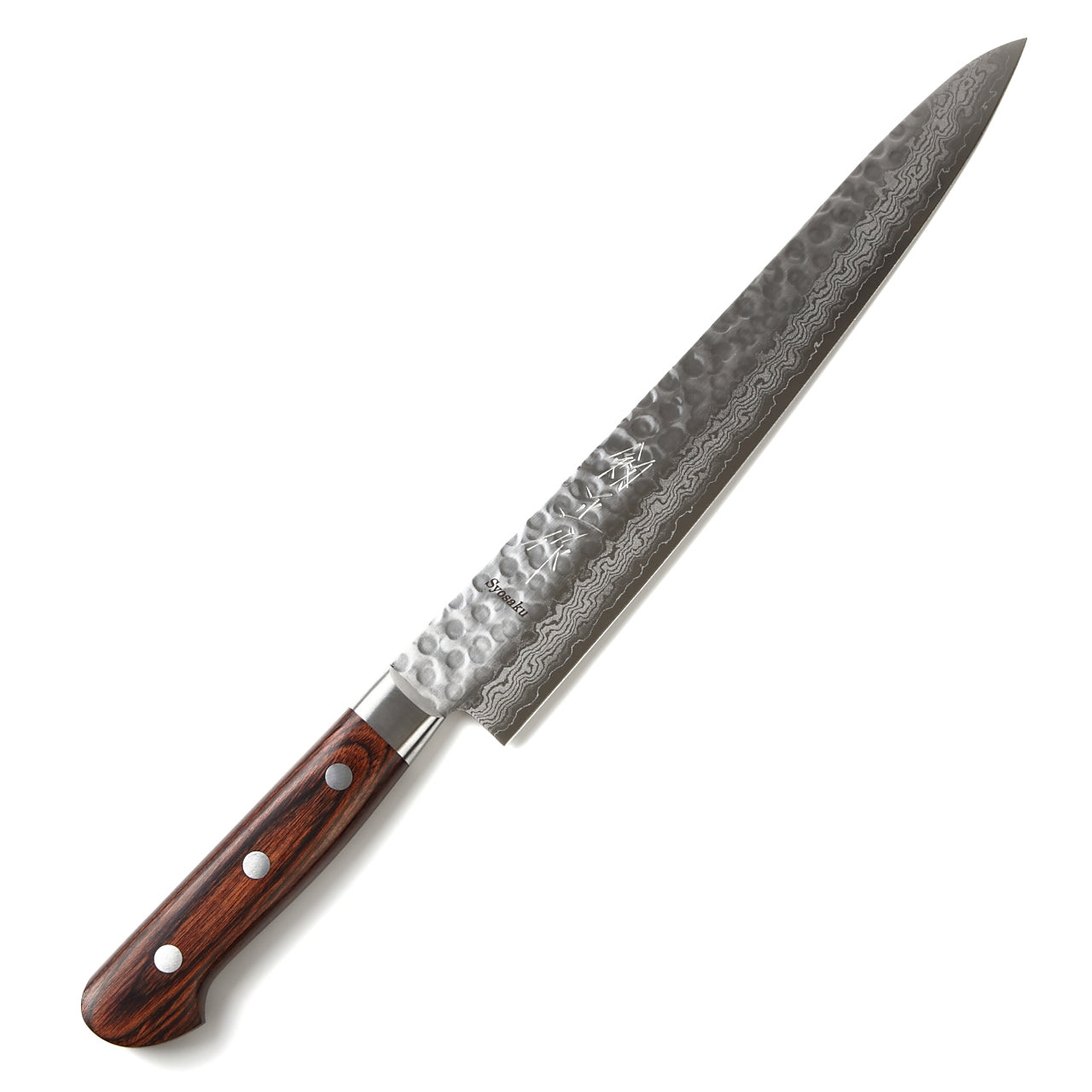 Syosaku Japanese Sujihiki Knife Hammered Damascus VG-10 16 Layer Mahogany Handle, Slicer 9.5-inch (240mm)