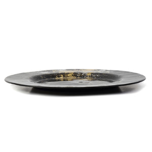 Syosaku Japanese Urushi Glass Dinner Plate 12.5-inch (32cm) Jet Black with Gold Leaf, Dishwasher Safe