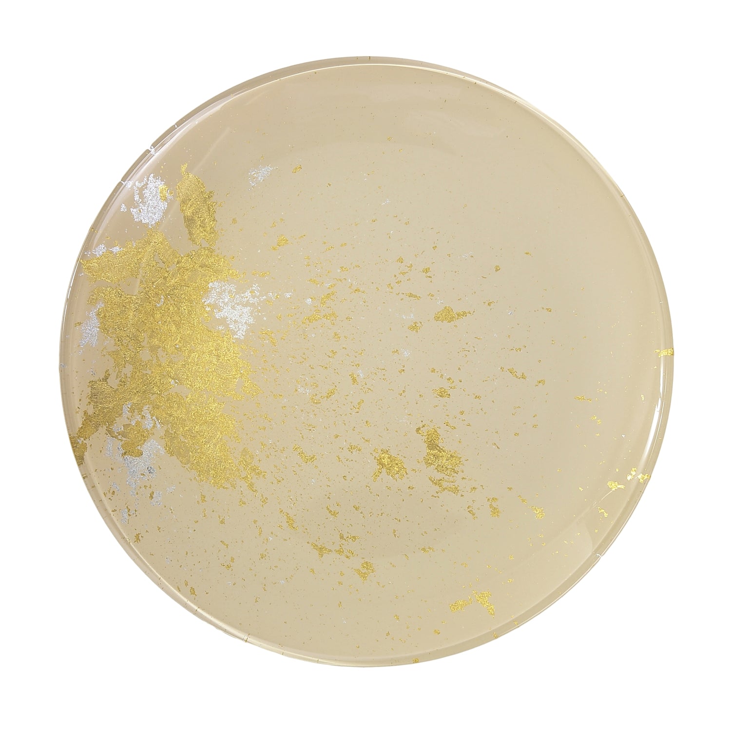 Syosaku Japanese Urushi Glass Flat Dinner Plate 11-inch (28cm) Light Beige with Gold Leaf, Dishwasher Safe