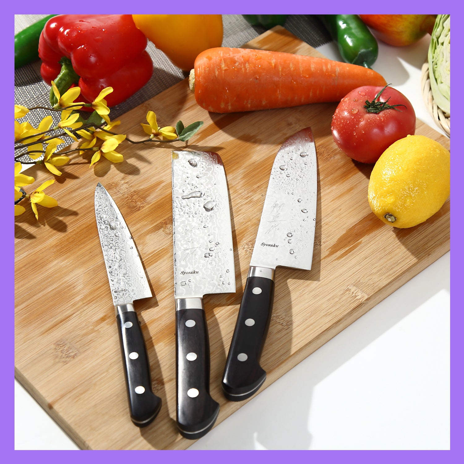 Syosaku Japanese Multi-Purpose Chef Knife Shaded Damascus VG-10 16 Layer Black Pakkawood Handle, Santoku 6.5-inch (165mm)