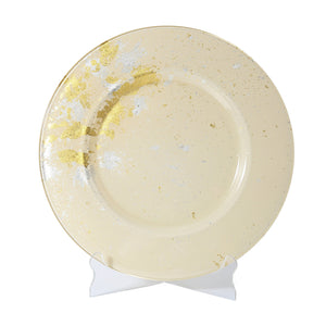 Syosaku Japanese Urushi Glass Charger Plate 13.9-inch (35cm) Light Beige with Gold Leaf, Dishwasher Safe