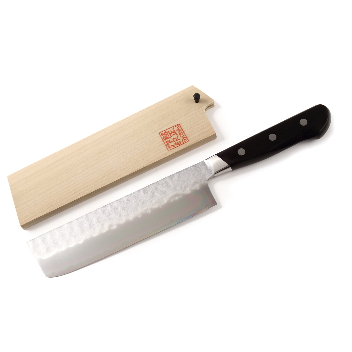 Syosaku Japanese Vegetable Knife Aoko (Blue Steel) - No.2 Black Pakkawood Handle, Nakiri 6.5-inch (160mm) with Magnolia Wood Sheath Saya Cover