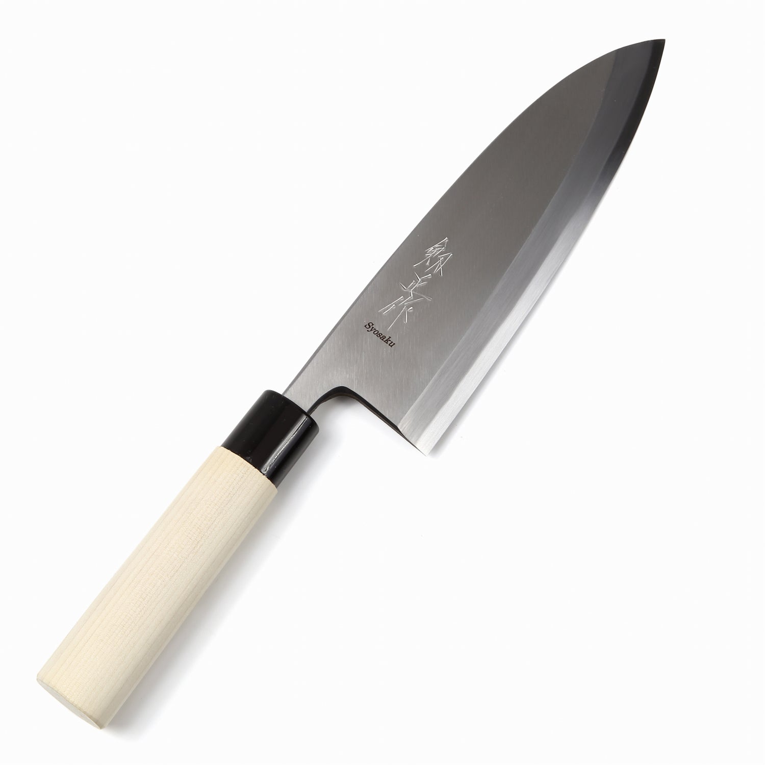 Syosaku Japanese Sushi Fillet Chef Knife Kigami (Yellow Steel) No.2 D-Shape Magnolia Wood Handle, Deba 7.7-inch (195mm)