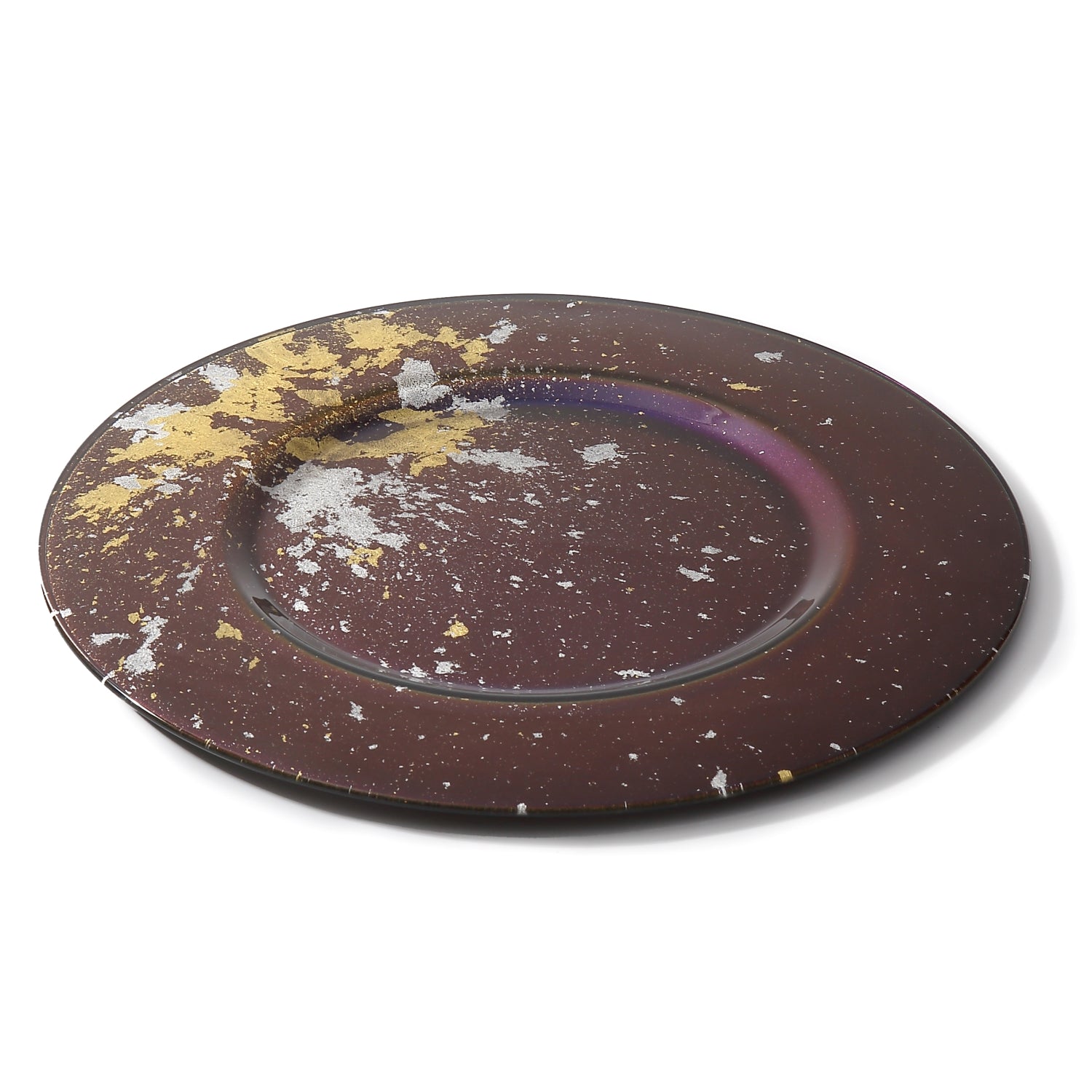 Syosaku Japanese Urushi Glass Charger Plate 13.9-inch (35cm) Majestic Blue with Gold Leaf, Dishwasher Safe