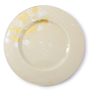 Syosaku Japanese Urushi Glass Charger Plate 13.9-inch (35cm) Light Beige with Gold Leaf, Dishwasher Safe