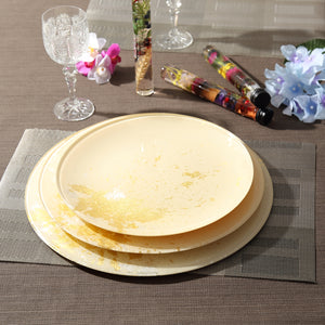 Syosaku Japanese Urushi Glass Dinner Plate 12.5-inch (32cm) Light Beige with Gold Leaf, Dishwasher Safe