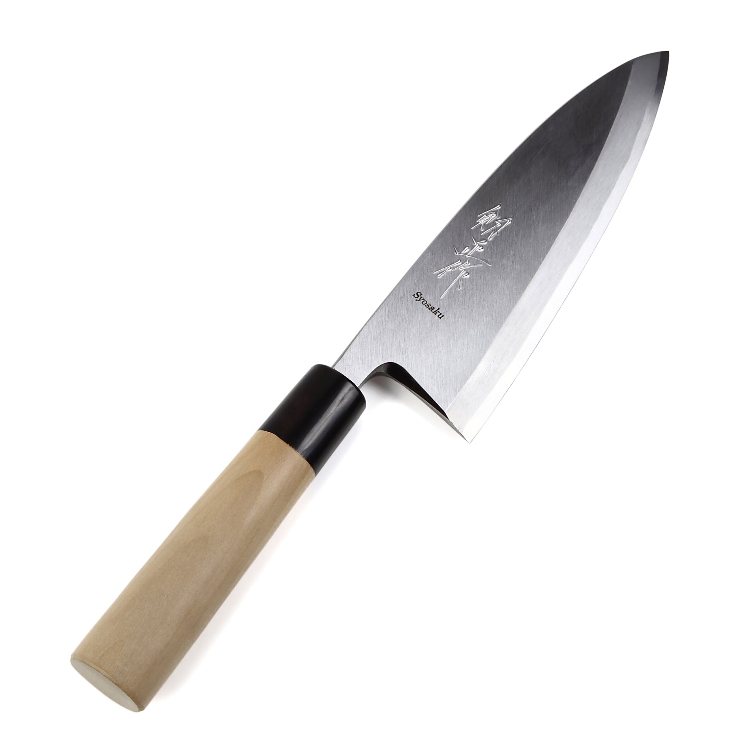 Syosaku Japanese Sushi Fillet Chef Knife Shiroko (White Steel) No.2 D-Shape Magnolia Wood Handle, Deba 7-inch (180mm)