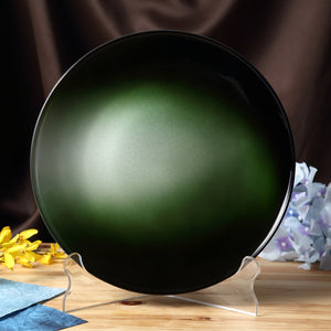Syosaku Japanese Urushi Glass Flat Dinner Plate 11-inch (28cm) Gradation Green, Dishwasher Safe