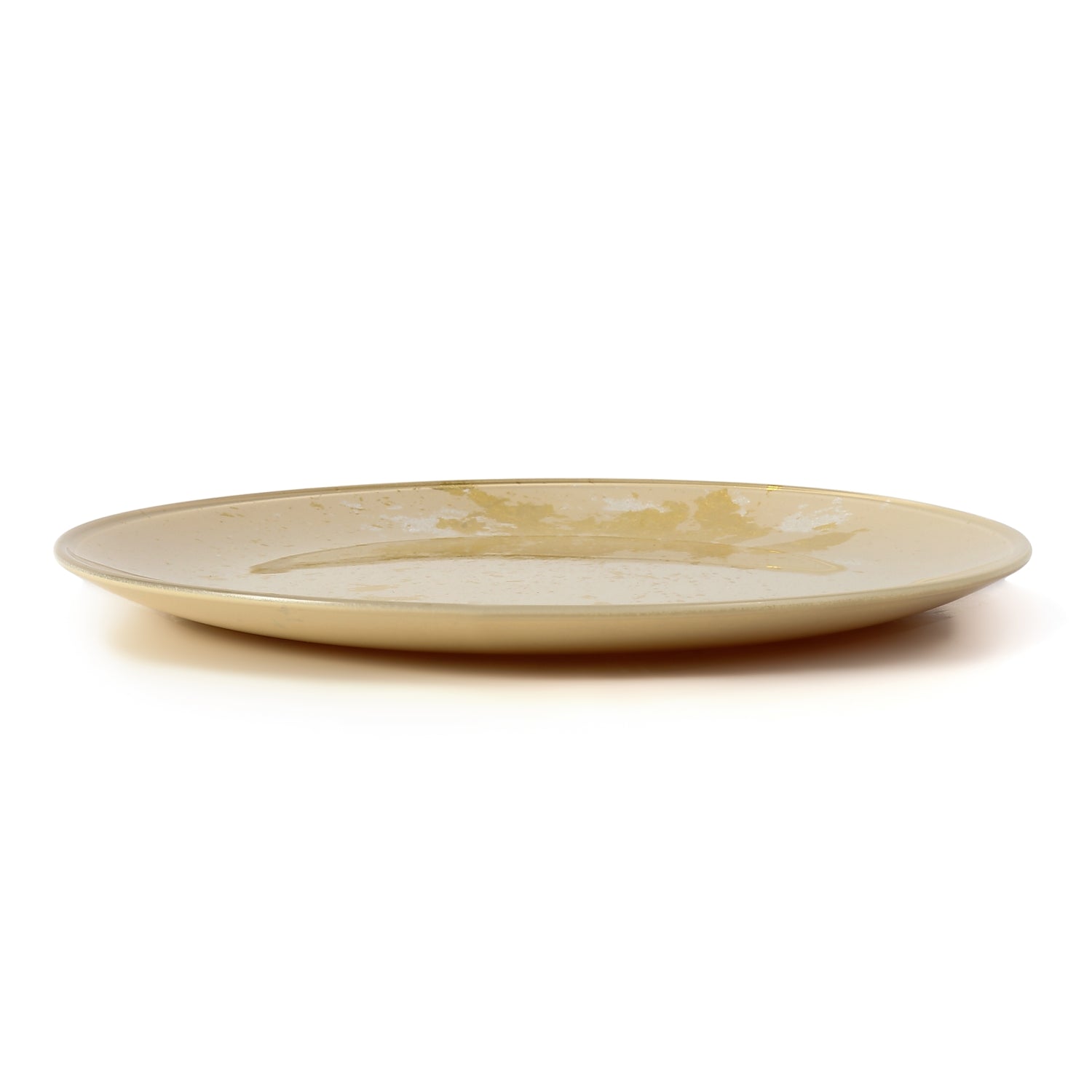 Syosaku Japanese Urushi Glass Flat Dinner Plate 11-inch (28cm) Light Beige with Gold Leaf, Dishwasher Safe