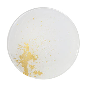 Syosaku Japanese Urushi Glass Flat Dinner Plate 11-inch (28cm) Pure White with Gold Leaf, Dishwasher Safe