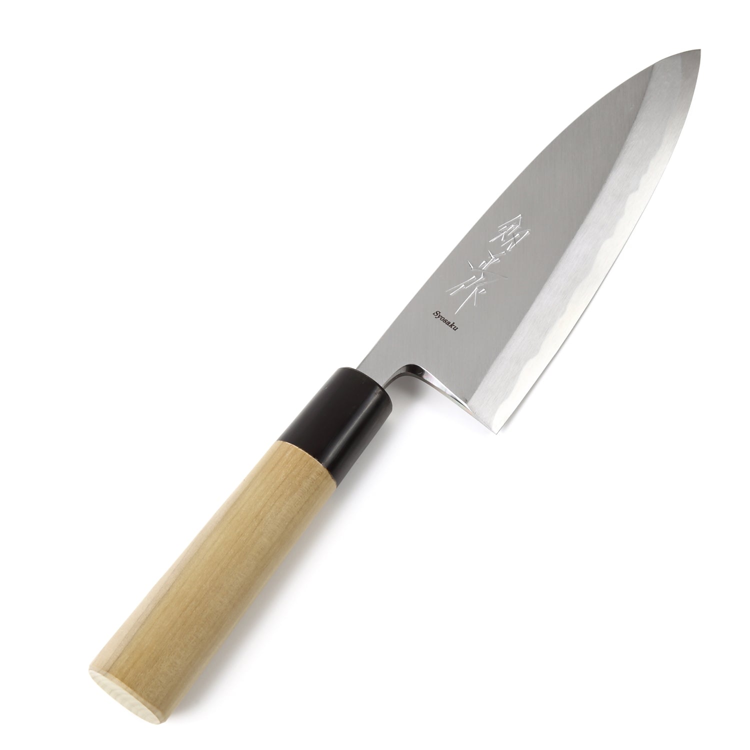 Syosaku Japanese Sushi Fillet Chef Knife Shiroko (White Steel) No.2 D-Shape Magnolia Wood Handle, Deba 6.5-inch (165mm)