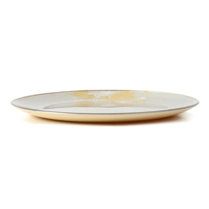 Syosaku Japanese Urushi Glass Flat Dinner Plate 11-inch (28cm) Majestic White with Gold Leaf, Dishwasher Safe