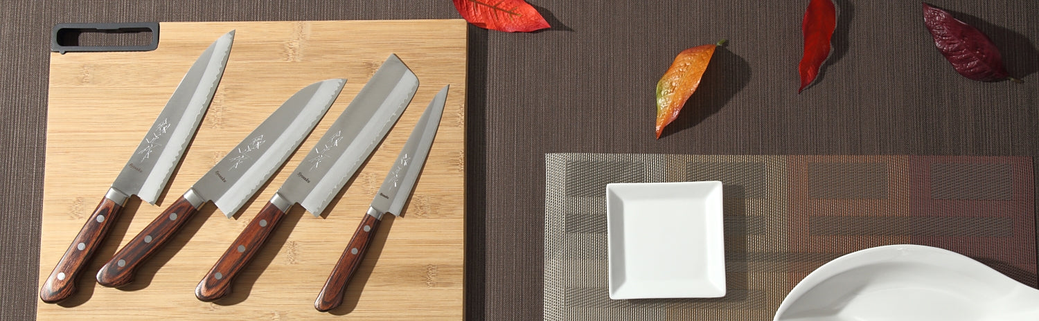 Syosaku Japanese Multi-Purpose Chef Knife VG-1 Gold Stainless Steel Mahogany Handle, Santoku 6.5-inch (165mm)