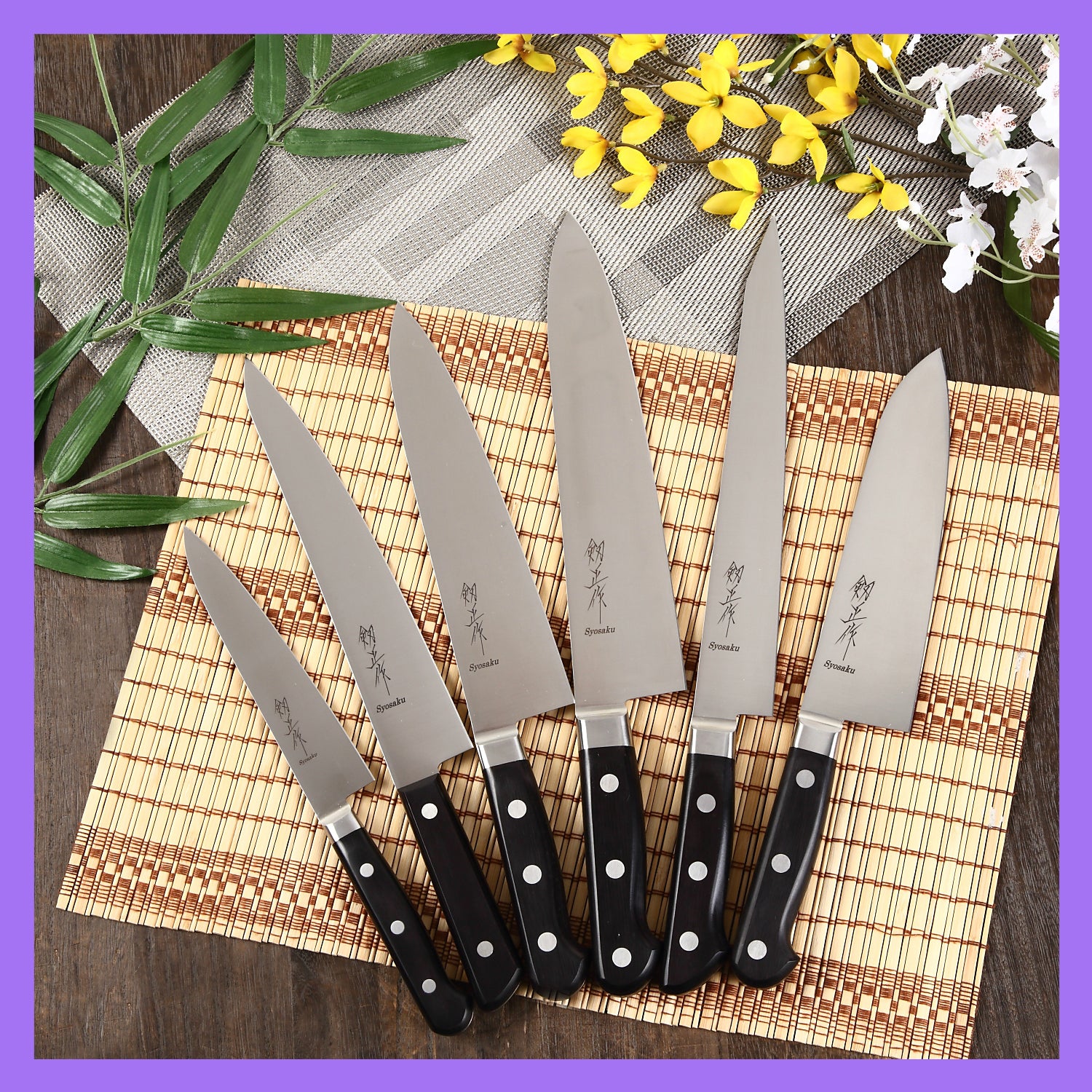 Syosaku Japanese Chef Knife INOX AUS-8A Stainless Steel Black Pakkawood Handle, Gyuto 9.5-inch (240mm)