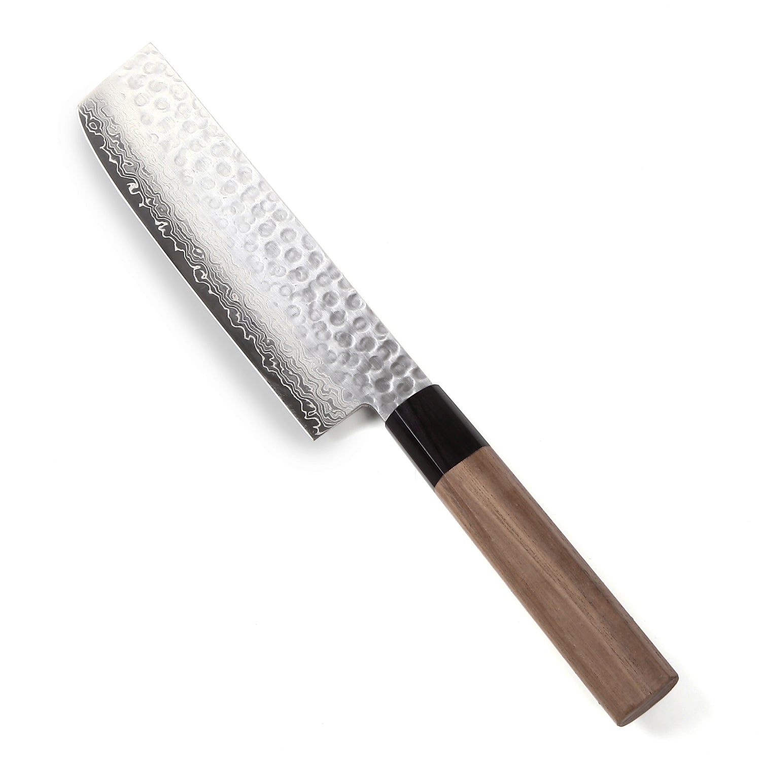 Syosaku Japanese Vegetable Knife Hammered Damascus VG-10 46 Layer Octagonal Walnut Handle, Nakiri 6.3-inch (160mm)