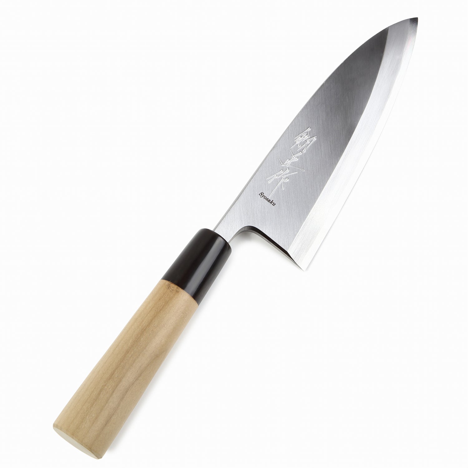 Syosaku Japanese Sushi Fillet Chef Knife Shiroko (White Steel) No.2 D-Shape Magnolia Wood Handle, Deba 6-inch (150mm)