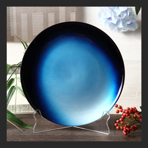 Syosaku Japanese Urushi Glass Flat Dinner Plate 11-inch (28cm) Gradation Blue, Dishwasher Safe