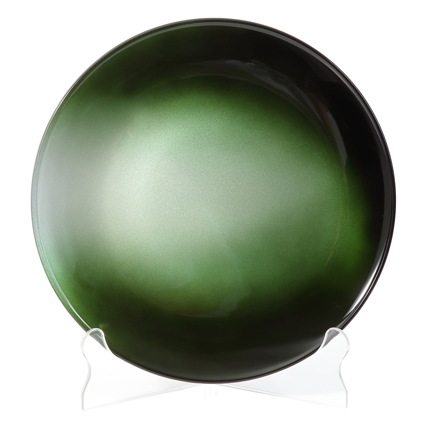 Syosaku Japanese Urushi Glass Flat Dinner Plate 11-inch (28cm) Gradation Green, Dishwasher Safe