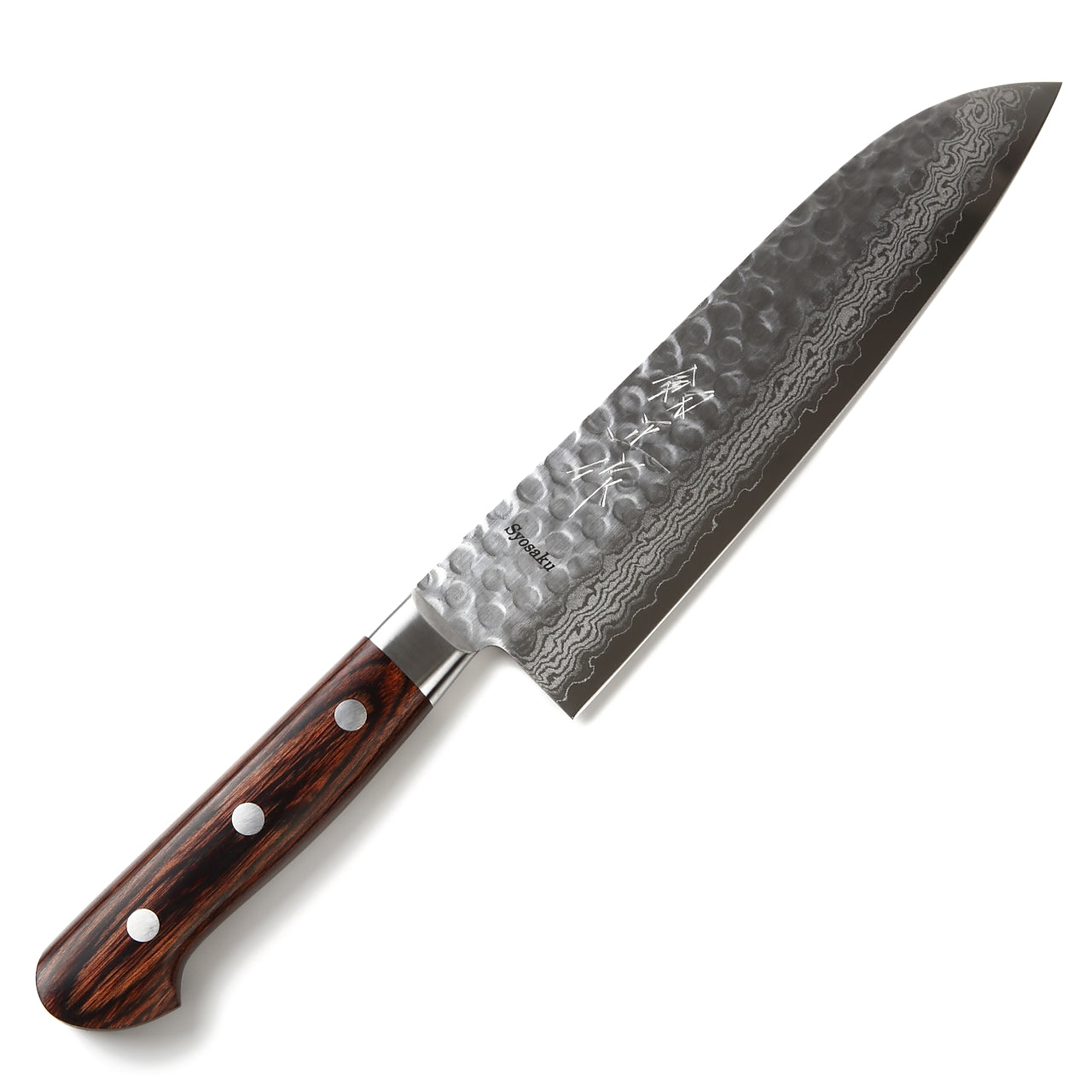 Syosaku Japanese Multi-Purpose Knife Hammered Damascus VG-10 16 Layer Mahogany Handle, Santoku 7-inch (180mm)