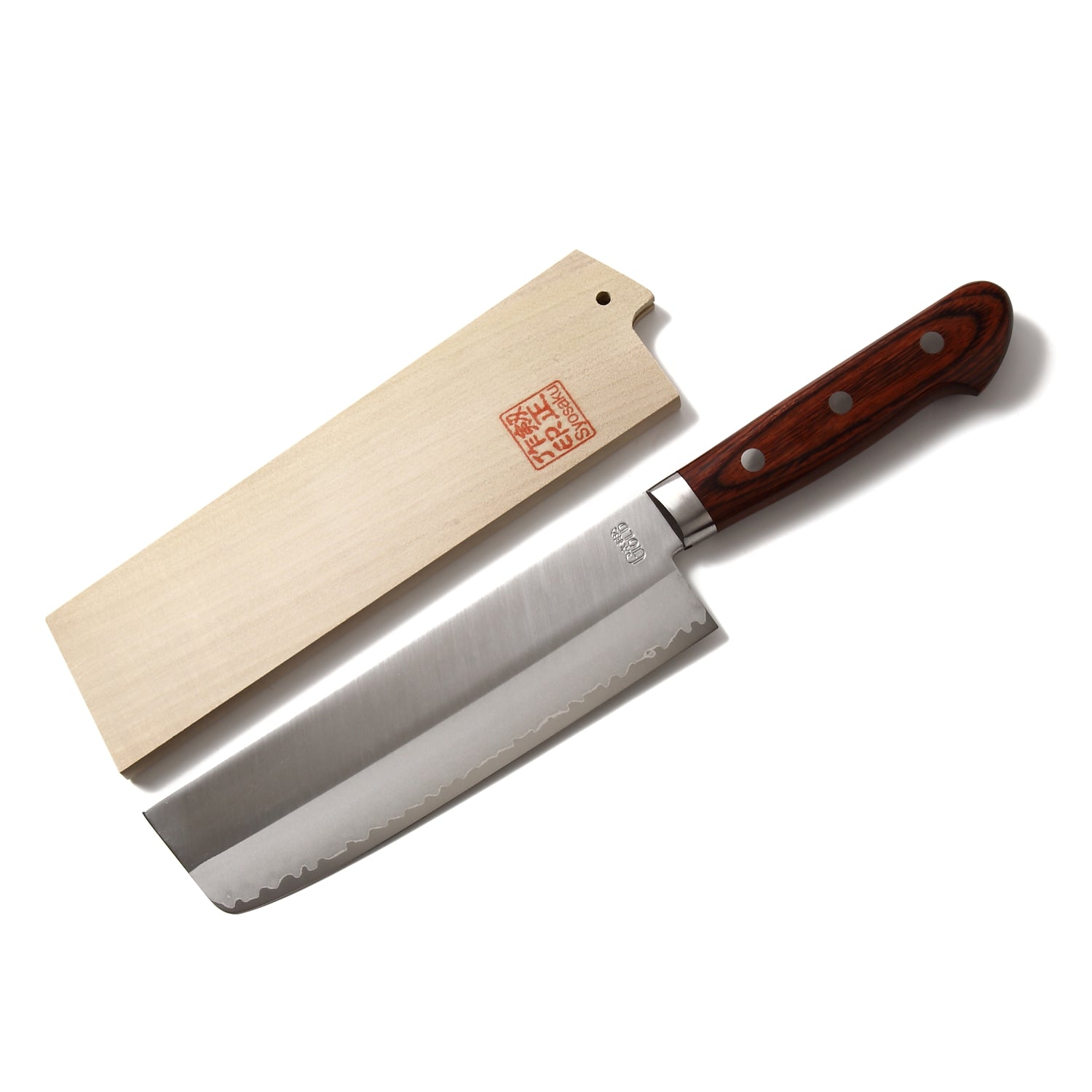 Syosaku Japanese Vegetable Knife VG-1 Gold Stainless Steel Mahogany Handle, Nakiri 6.3-inch (160mm) with Magnolia Wood Sheath Saya Cover
