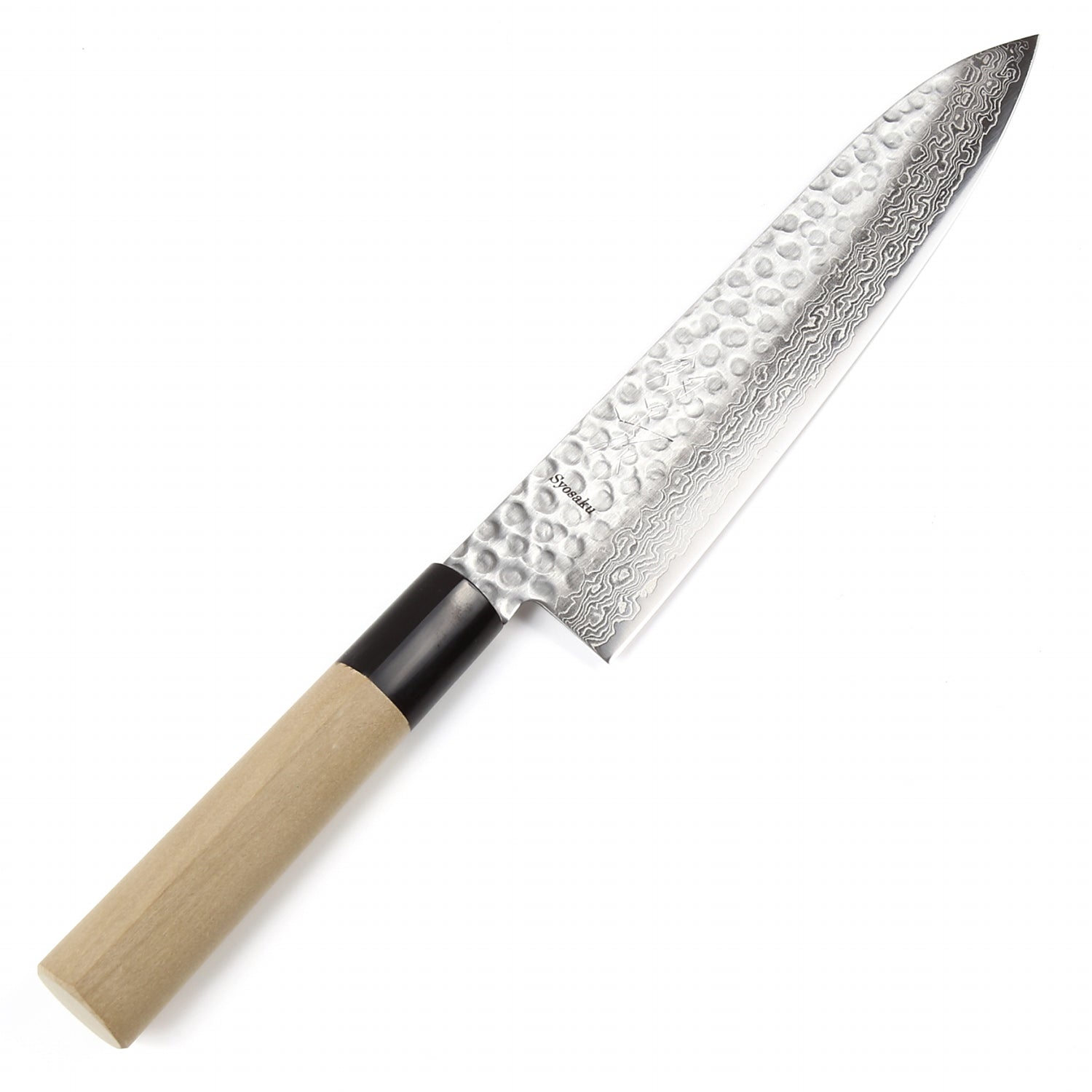 Syosaku Japanese Chef Knife Hammered Damascus VG-10 46 Layer D-Shape Magnolia Wood Handle, Gyuto 9.5-inch (240mm)