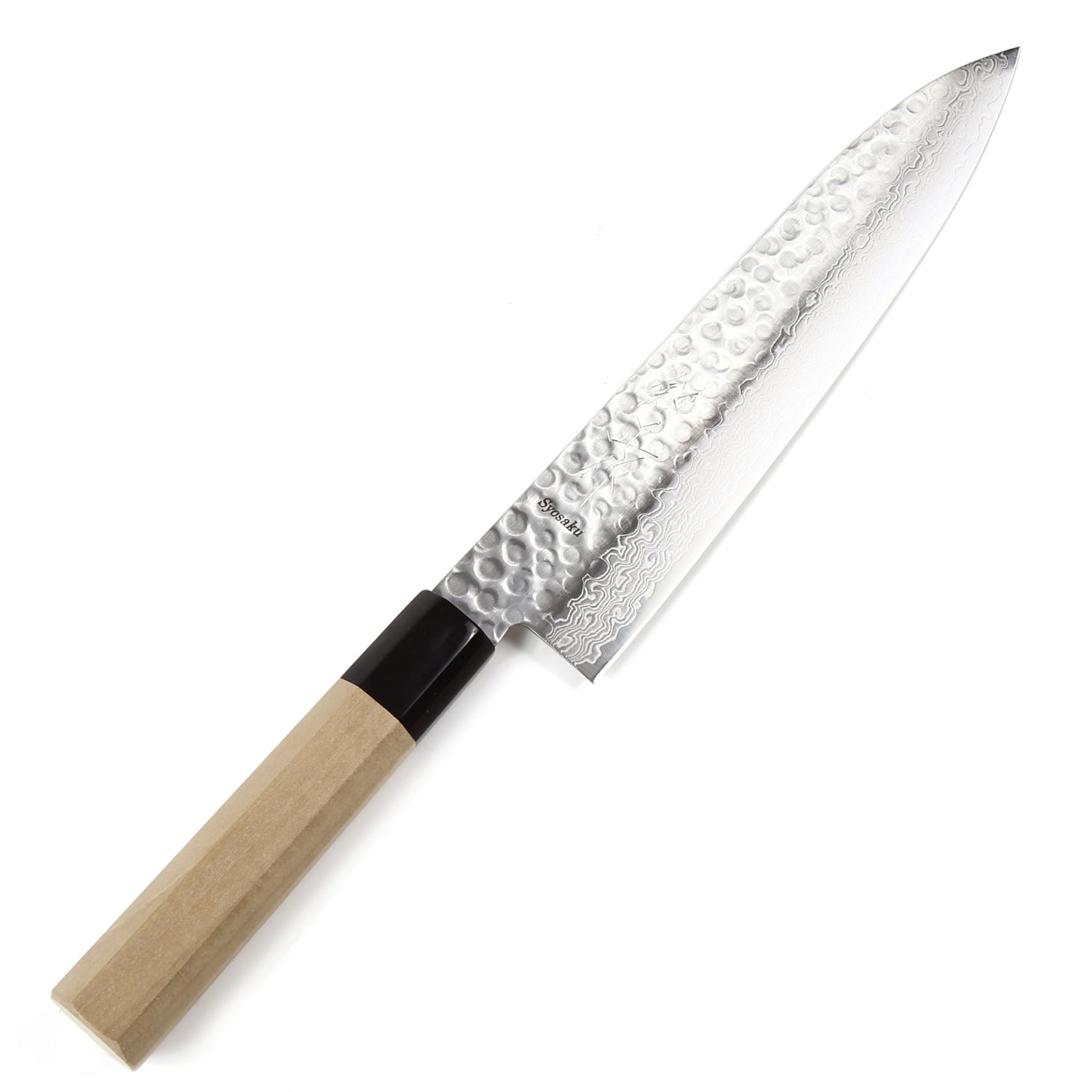 Syosaku Japanese Chef Knife Hammered Damascus VG-10 46 Layer Octagonal Magnolia Wood Handle, Gyuto 8.3-inch (210mm)