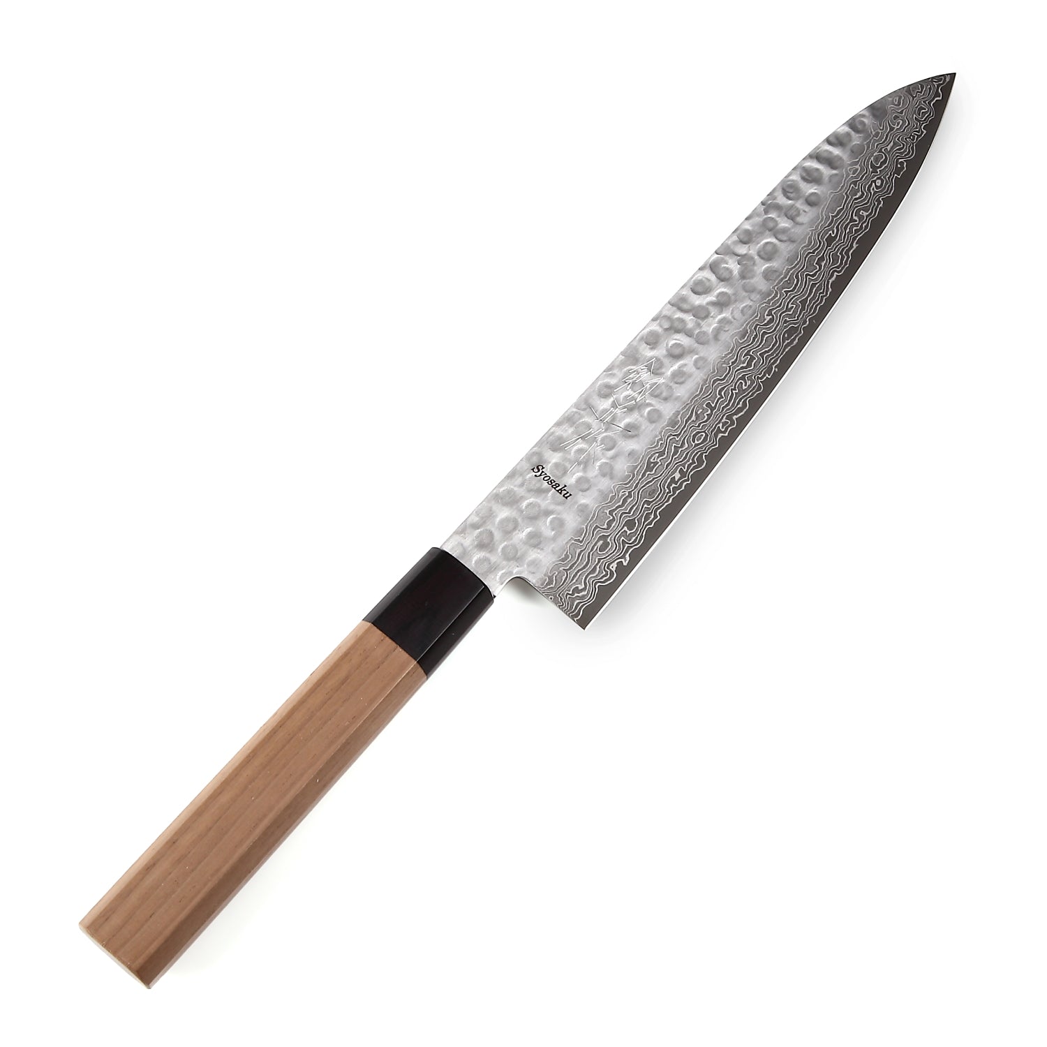 Syosaku Japanese Chef Knife Hammered Damascus VG-10 46 Layer Octagonal Walnut Handle, Gyuto 8.3-inch (210mm)