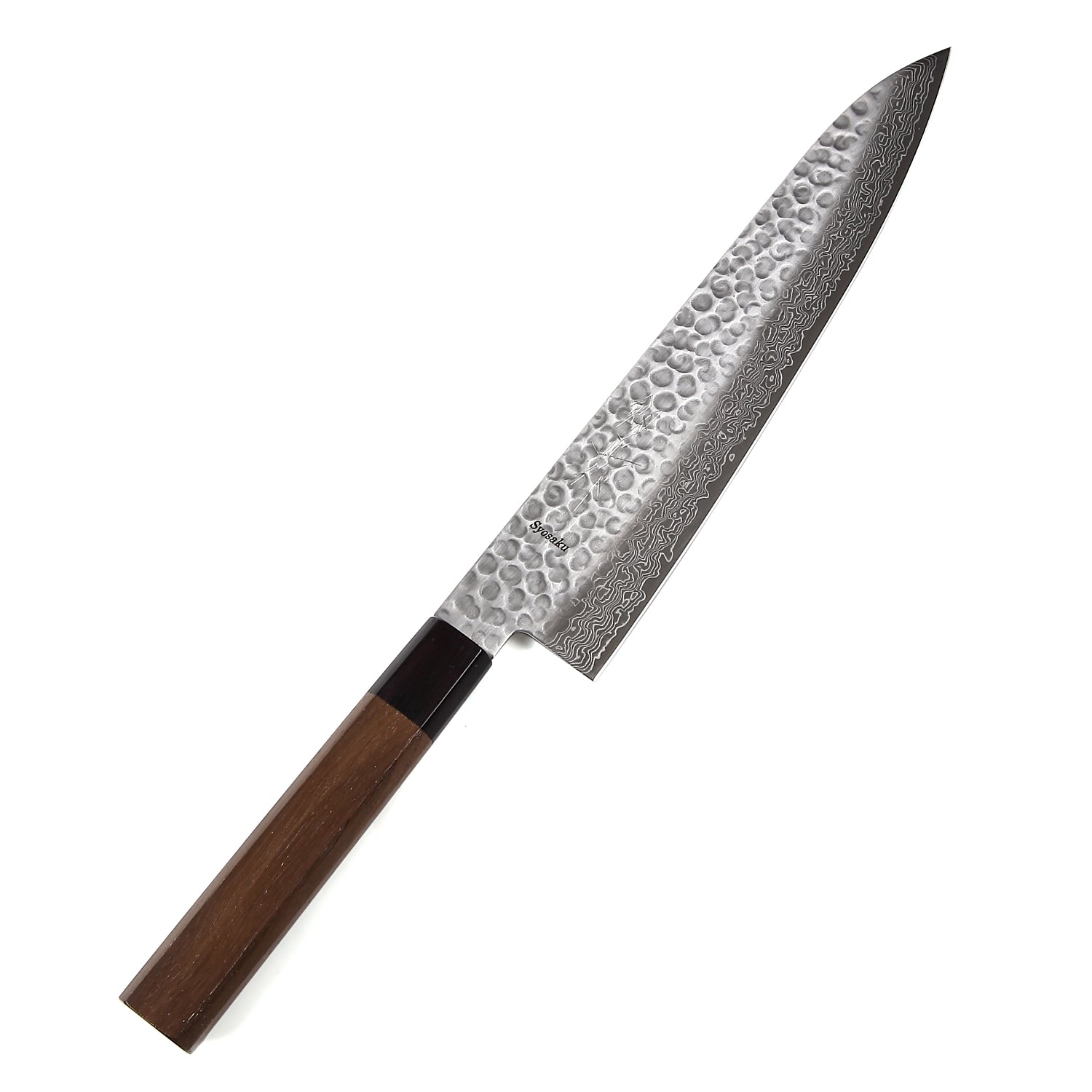 Syosaku Japanese Chef Knife Hammered Damascus VG-10 46 Layer Octagonal Walnut Handle, Gyuto 9.5-inch (240mm)