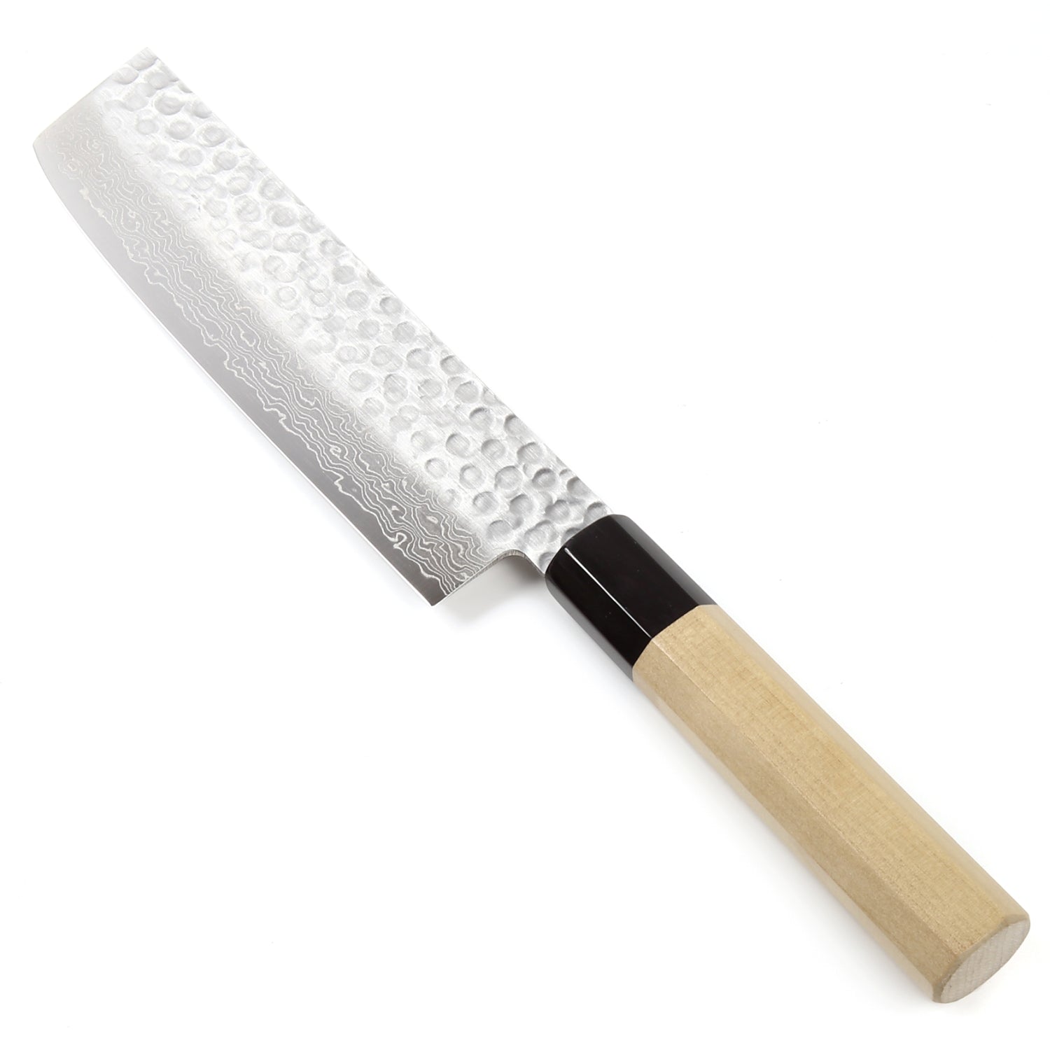 Syosaku Japanese Vegetable Knife Hammered Damascus VG-10 46 Layer Octagonal Magnolia Wood Handle, Nakiri 6.3-inch (160mm)