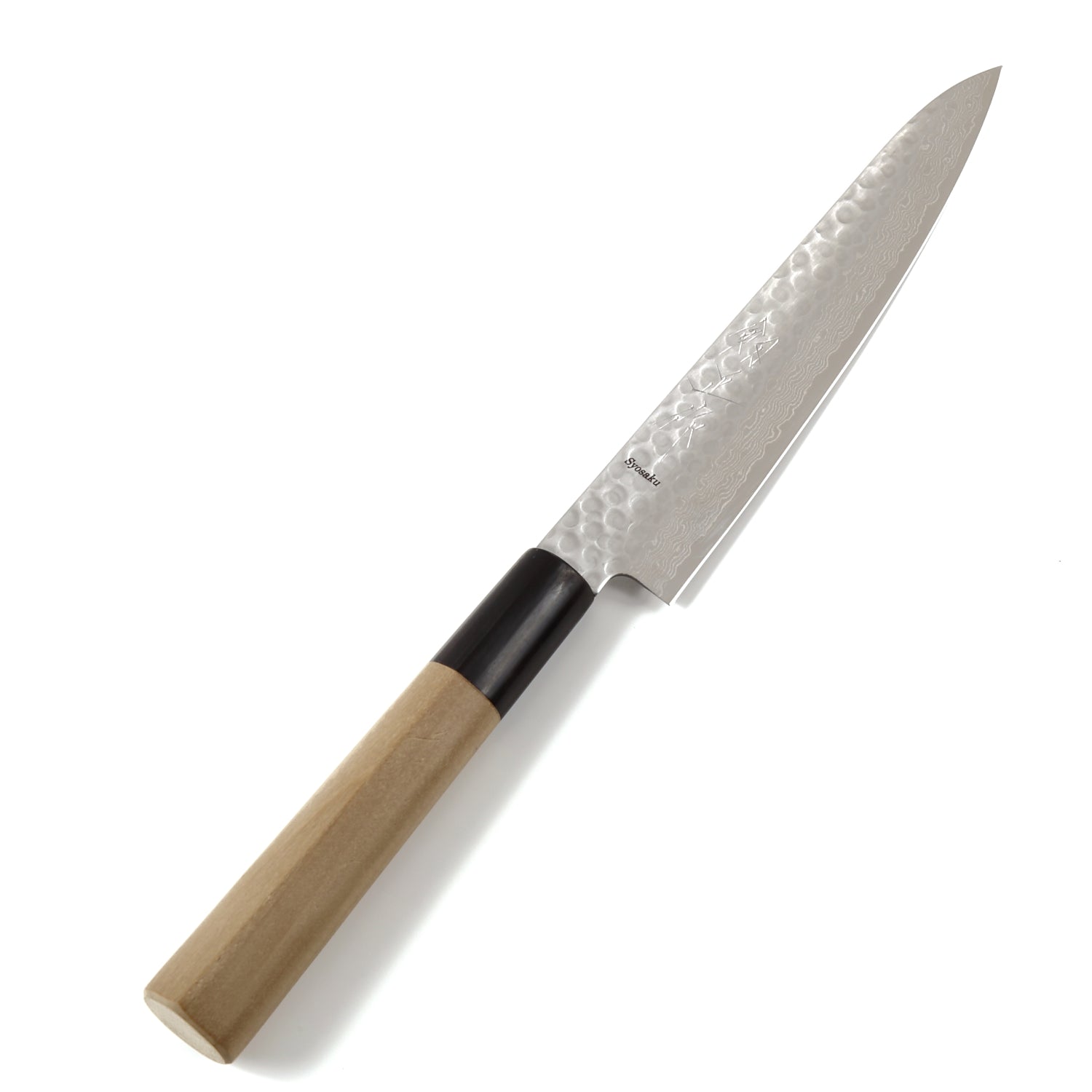 Syosaku Japanese Petty Knife Hammered Damascus VG-10 46 Layer D-Shape Magnolia Wood Handle, 6-inch (150mm)