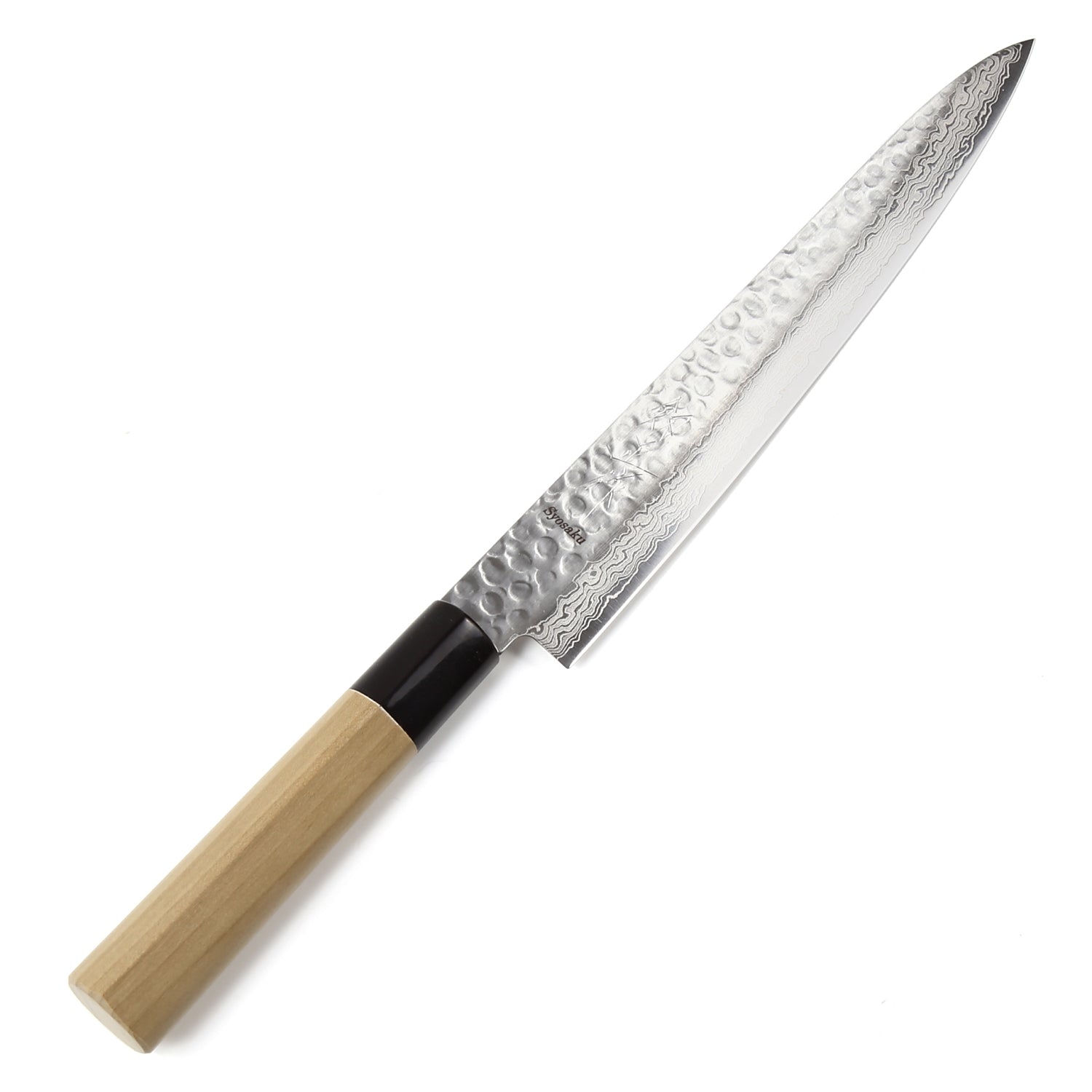 Syosaku Japanese Sujihiki Knife Hammered Damascus VG-10 46 Layer D-Shape Magnolia Wood Handle, Slicer 9.5-inch (240mm)