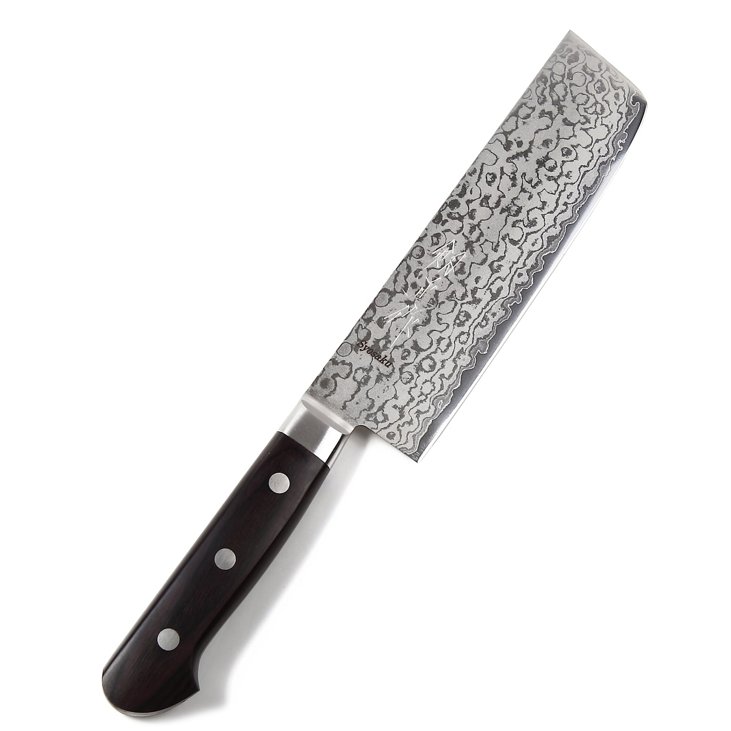 Syosaku Japanese Vegetable Knife Shaded Damascus VG-10 16 Layer Black Pakkawood Handle, Nakiri 6.3-inch (160mm) - Syosaku-Japan