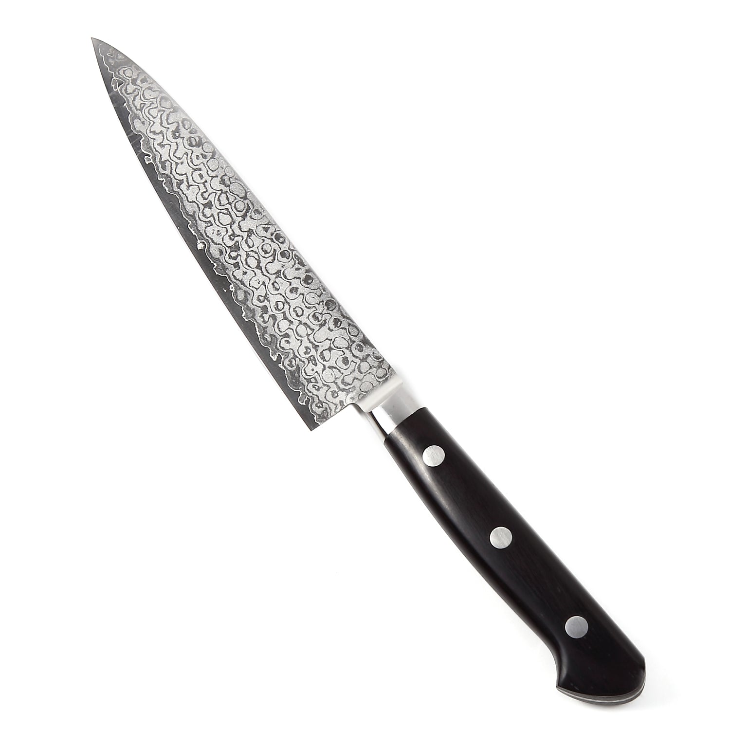 Syosaku Japanese Petty Knife Shaded Damascus VG-10 16 Layer Black Pakkawood Handle, 5.3-inch (135mm)