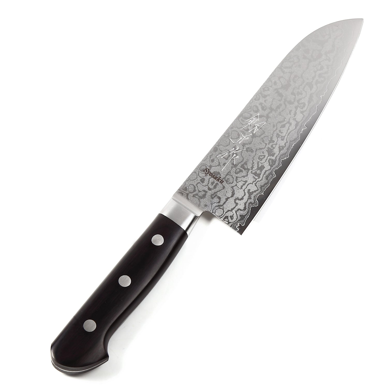 Syosaku Japanese Multi-Purpose Chef Knife Shaded Damascus VG-10 16 Layer Black Pakkawood Handle, Santoku 6.5-inch (165mm)