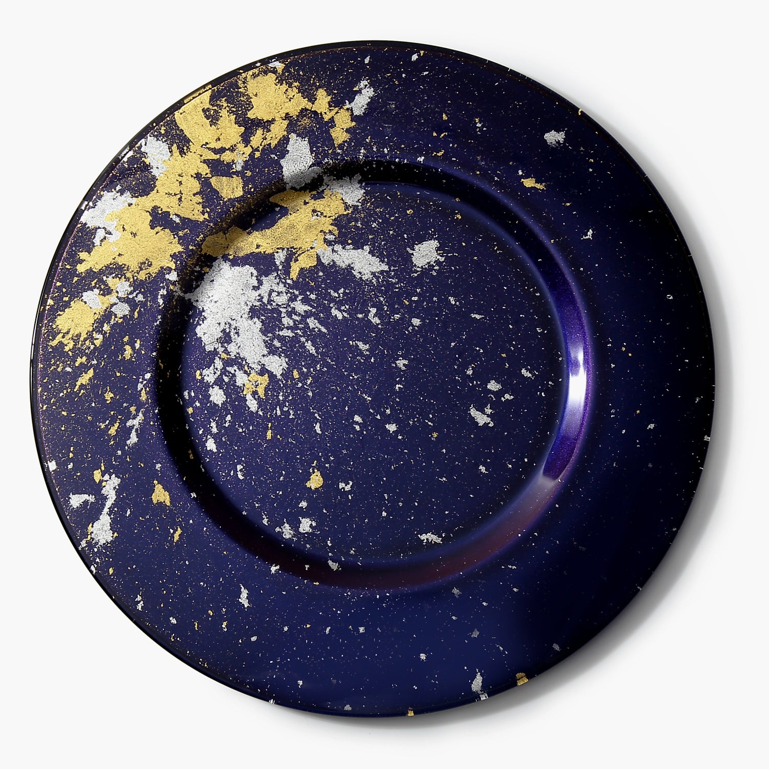 Syosaku Japanese Urushi Glass Charger Plate 13.9-inch (35cm) Majestic Blue with Gold Leaf, Dishwasher Safe