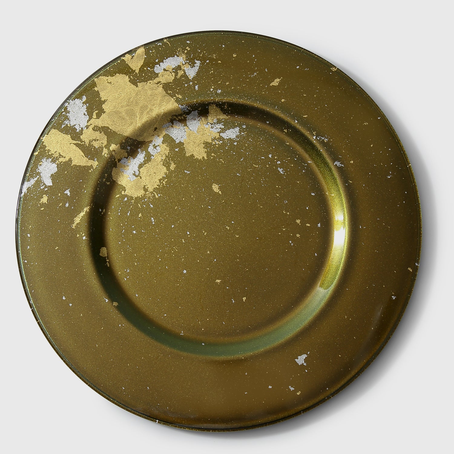 Syosaku Japanese Urushi Glass Charger Plate 13.9-inch (35cm) Majestic Green with Gold Leaf, Dishwasher Safe