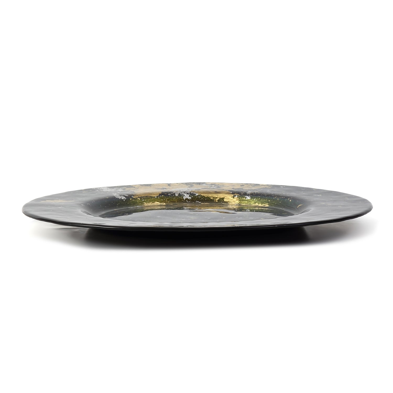 Syosaku Japanese Urushi Glass Dinner Plate 12.5-inch (32cm) Majestic Green with Gold Leaf, Dishwasher Safe