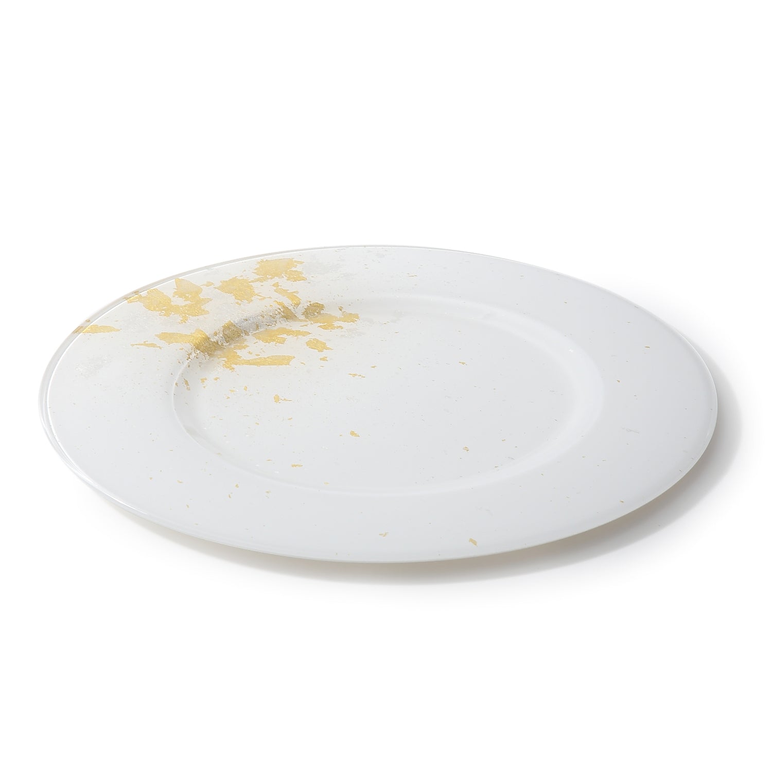 Syosaku Japanese Urushi Glass Charger Plate 13.9-inch (35cm) Pure White with Gold Leaf, Dishwasher Safe
