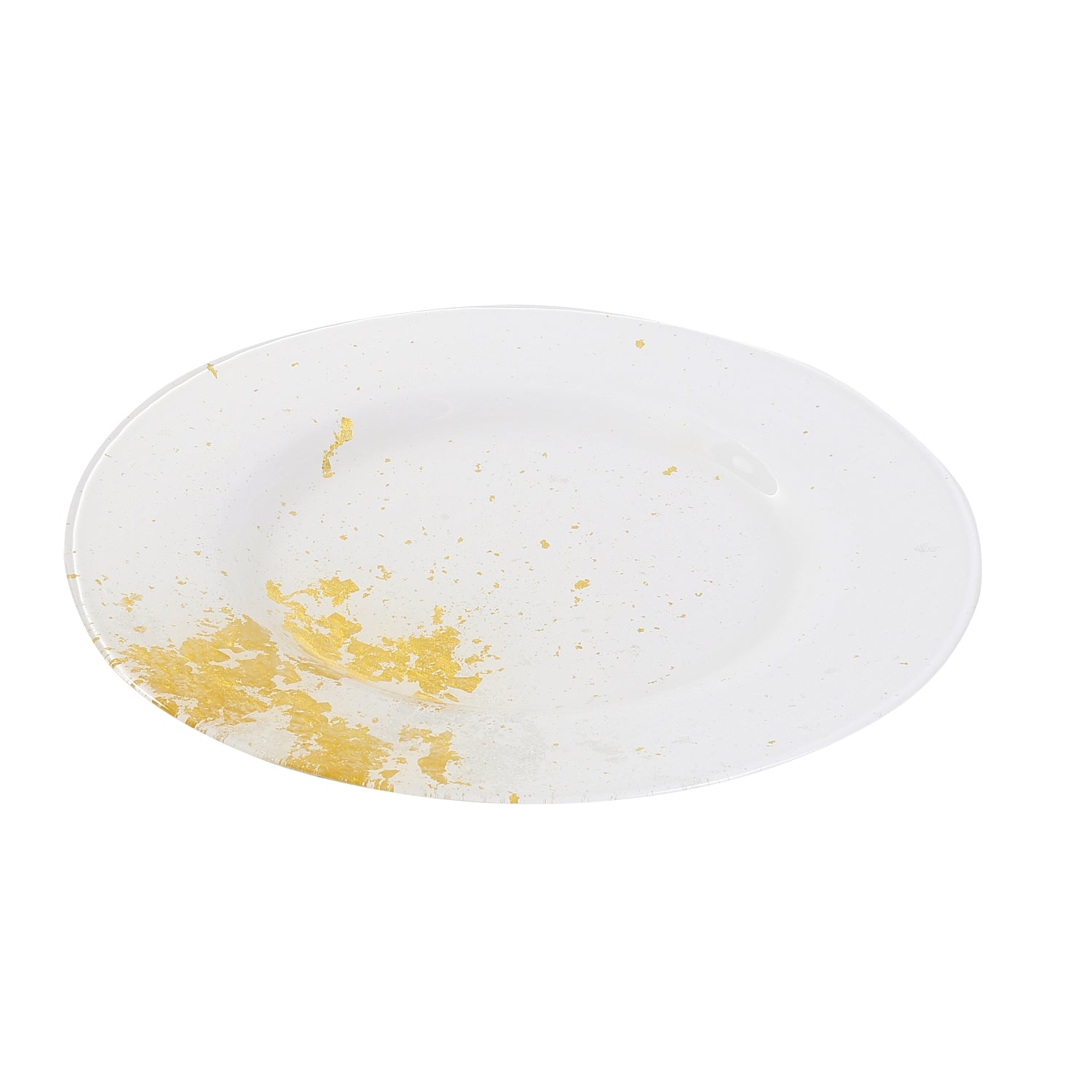 Syosaku Japanese Urushi Glass Dinner Plate 12.5-inch (32cm) Pure White with Gold Leaf, Dishwasher Safe
