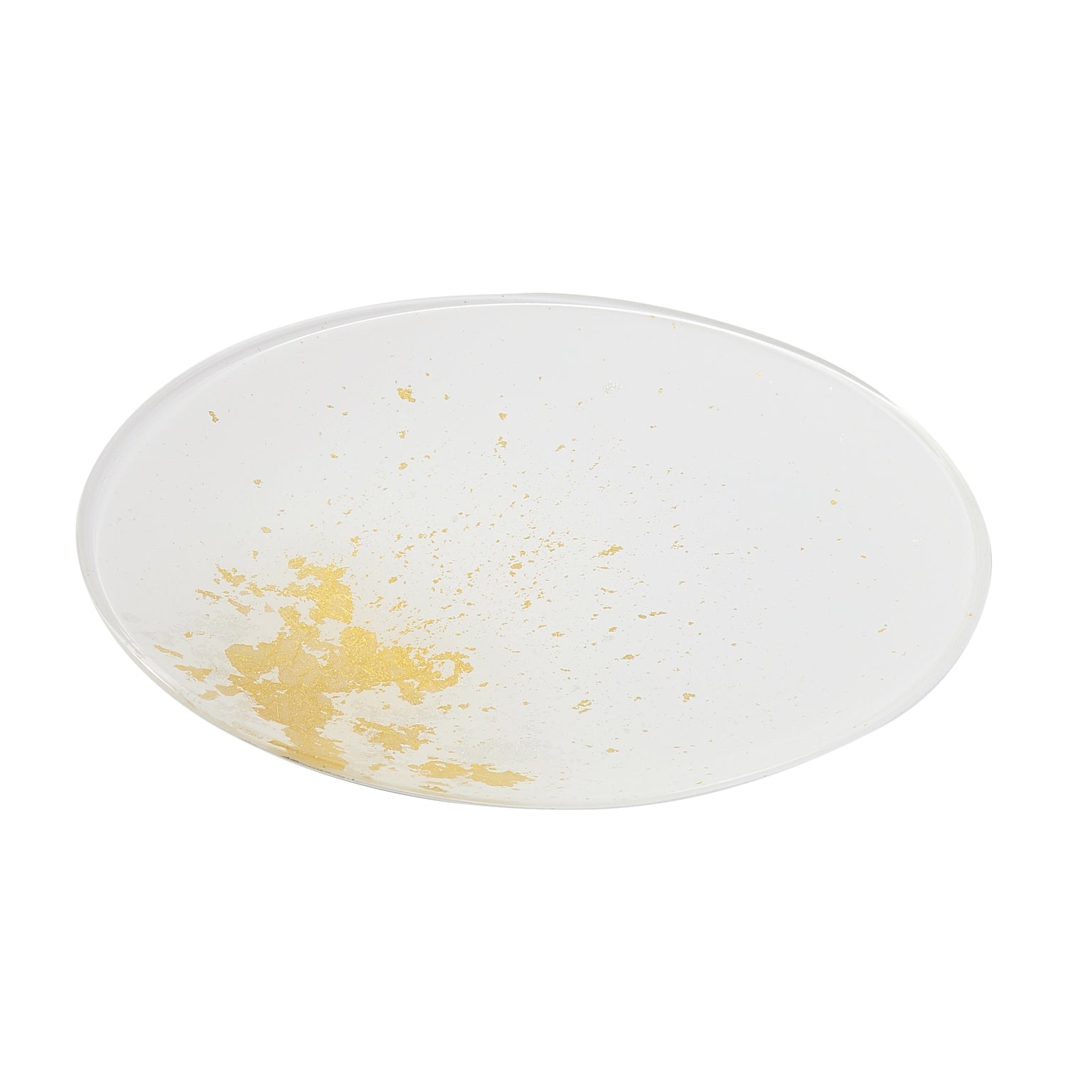 Syosaku Japanese Urushi Glass Flat Dinner Plate 11-inch (28cm) Pure White with Gold Leaf, Dishwasher Safe