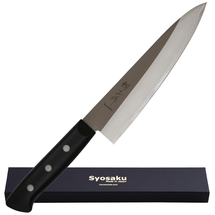 Syosaku Japanese Best Sharp Kitchen Chef Knife Molybdenum Vanadium Clad Stainless Steel w/o Bolster, Gyuto 7-inch (180mm) Dishwasher Safe - Syosaku-Japan