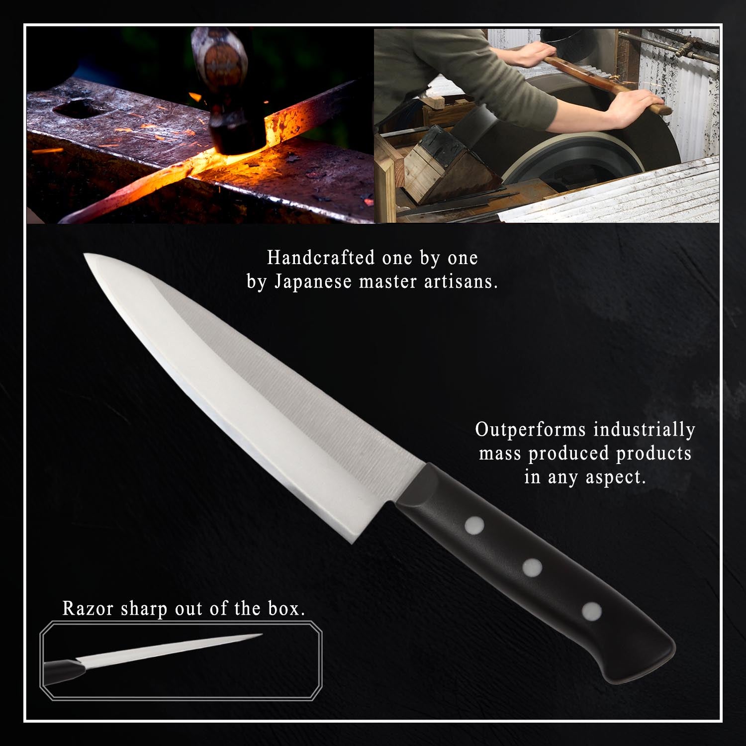 Syosaku Japanese Best Sharp Kitchen Chef Knife Molybdenum Vanadium Clad Stainless Steel w/o Bolster, Gyuto 7-inch (180mm) Dishwasher Safe