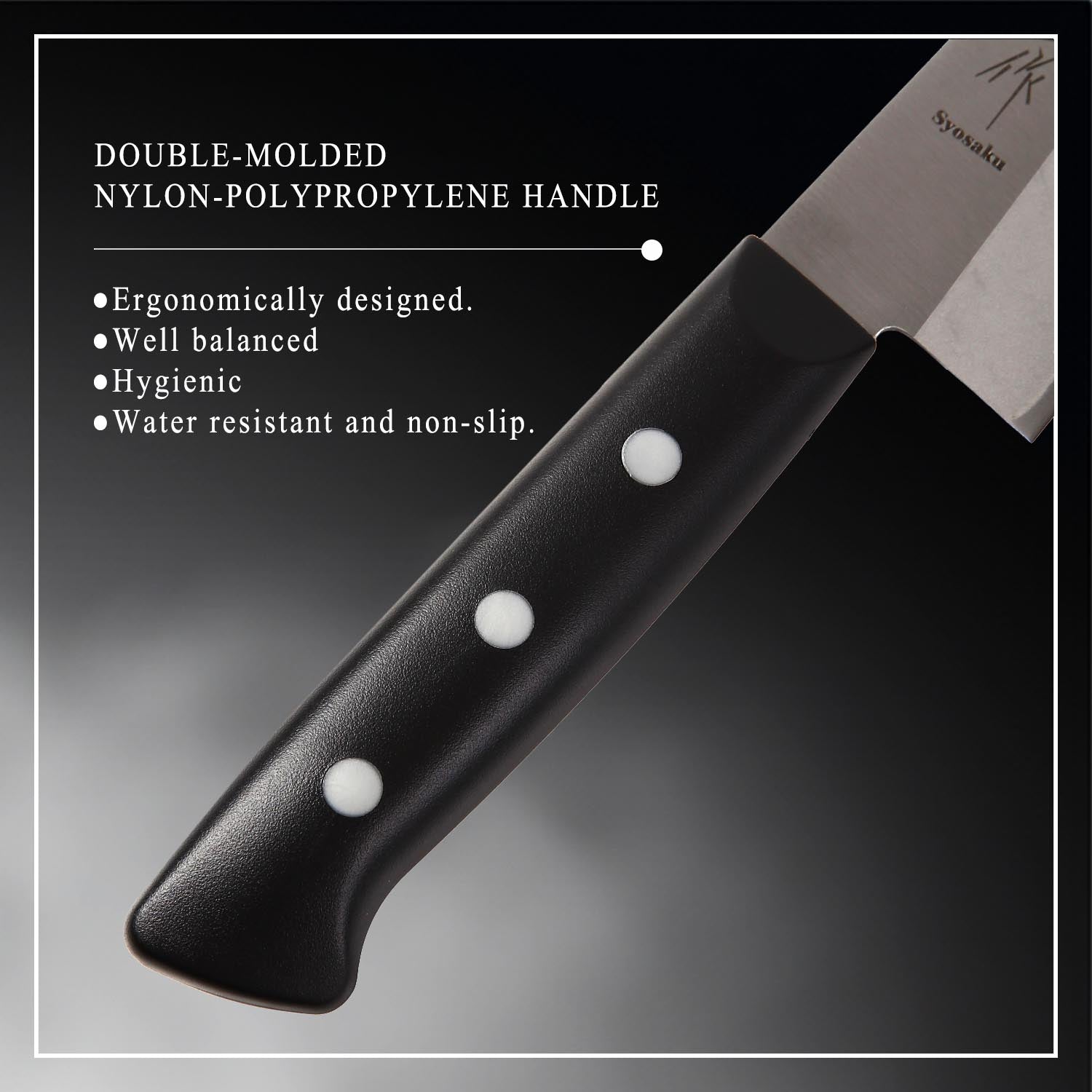 Syosaku Japanese Best Sharp Kitchen Chef Knife Molybdenum Vanadium Clad Stainless Steel w/o Bolster, Gyuto 7-inch (180mm) Dishwasher Safe