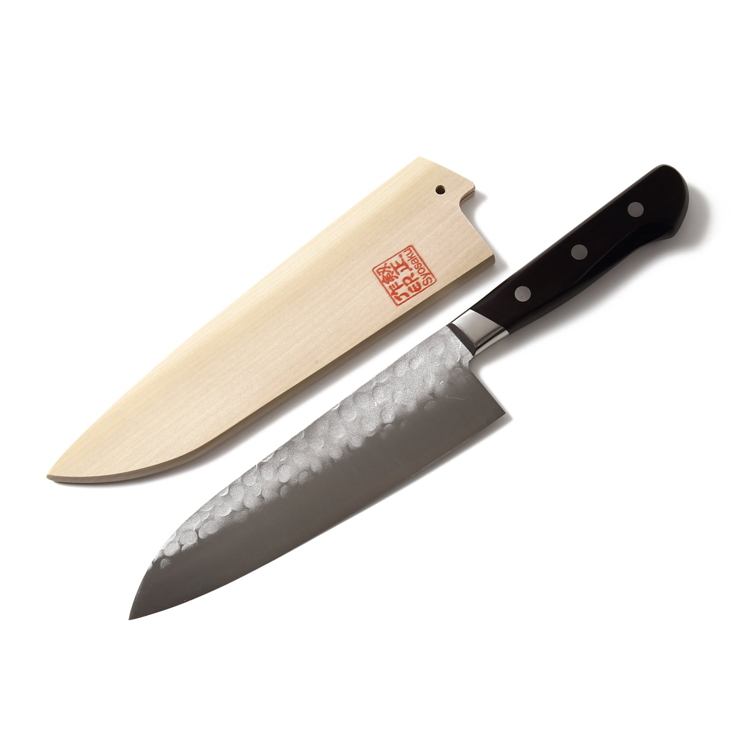 Syosaku Japanese Multi-Purpose Chef Knife Aoko (Blue Steel) No.2 Black Pakkawood Handle, Santoku 7-inch (180mm) with Magnolia Wood Sheath Saya Cover