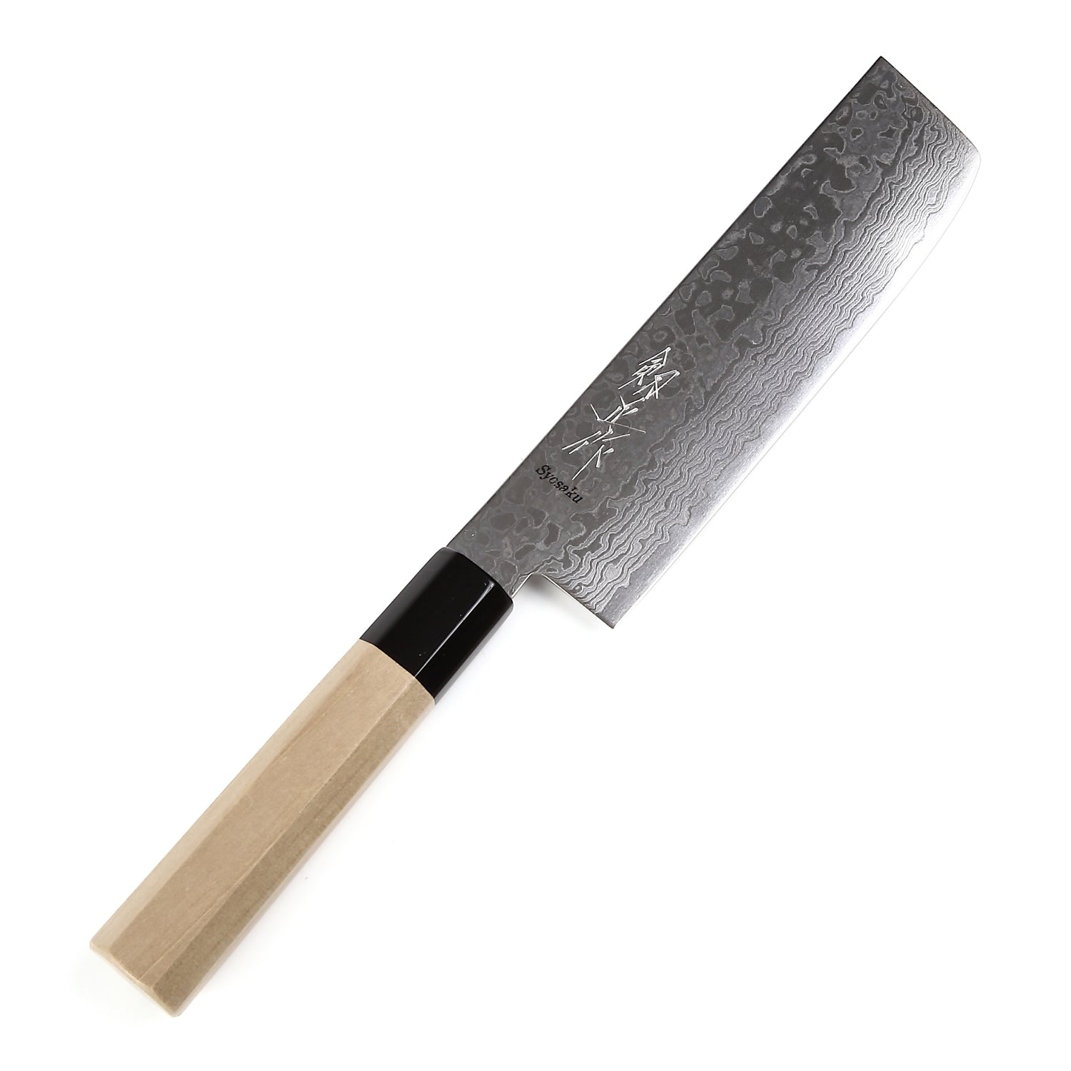 Syosaku Japanese Vegetable Knife Damascus ZA18 69 Layer Octagonal Magnolia Wood Handle, Nakiri 6.3-inch (160mm)