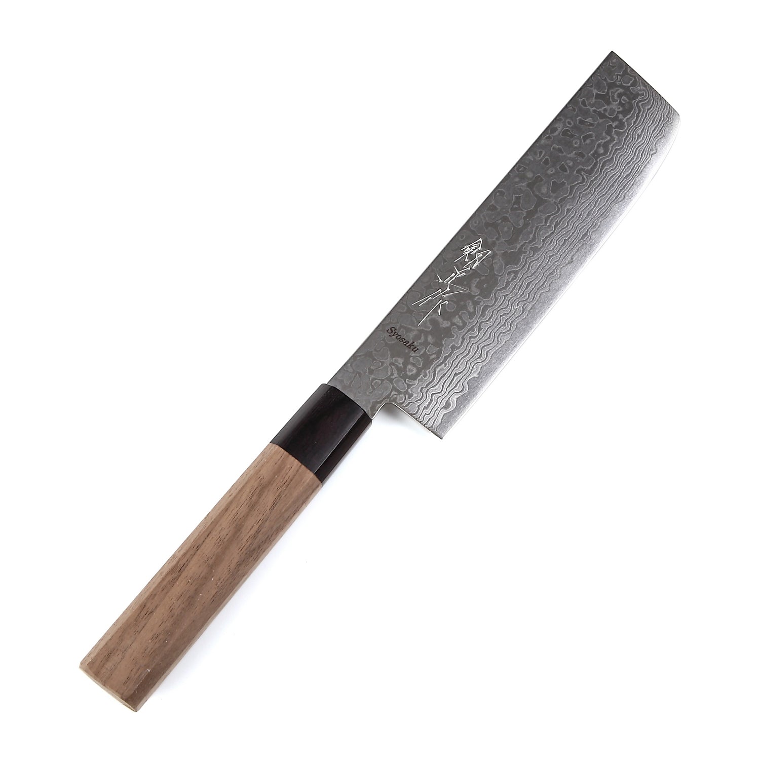 Syosaku Japanese Vegetable Knife Damascus ZA18 69 Layer Octagonal Walnut Handle, Nakiri 6.3-inch (160mm)